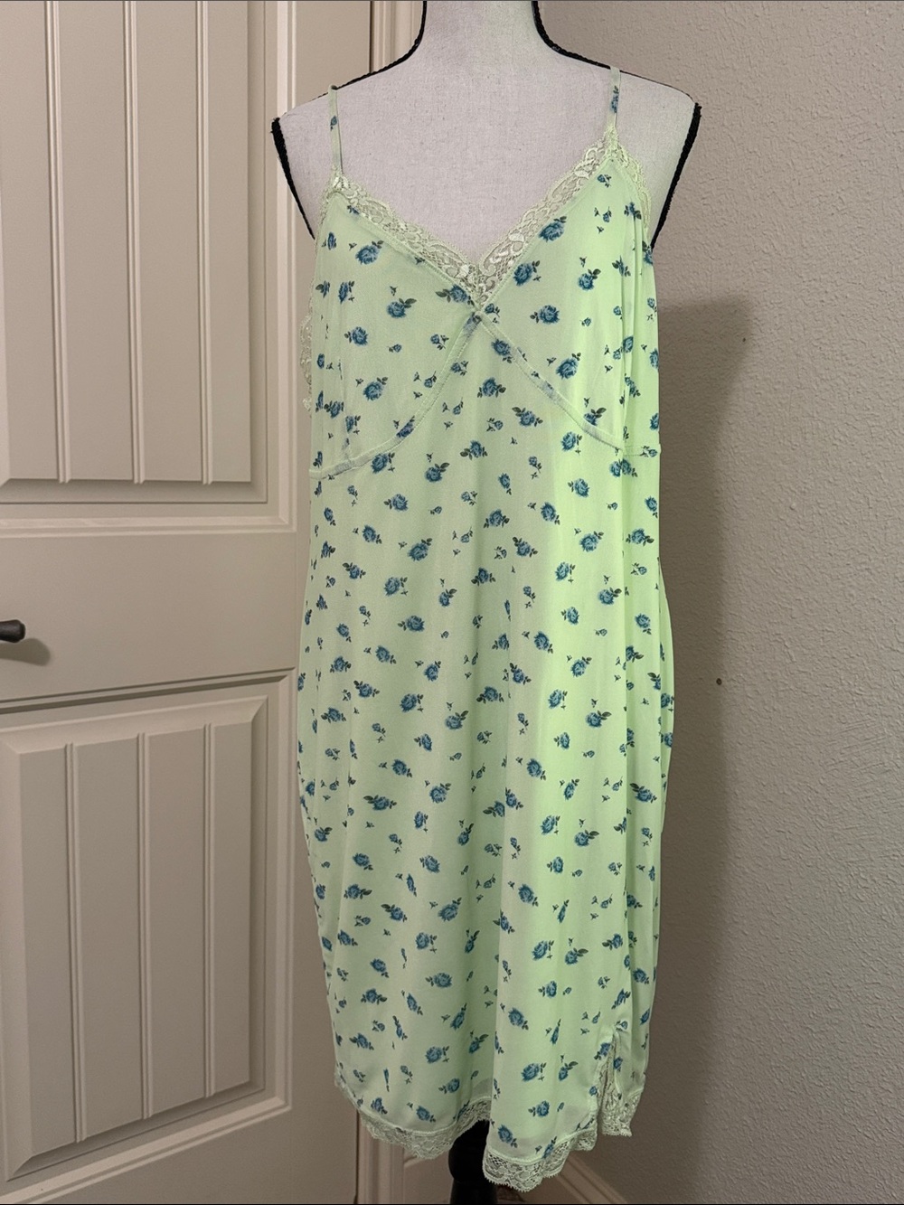wild fable Mint Green Floral Lace-Trim Slip Dress